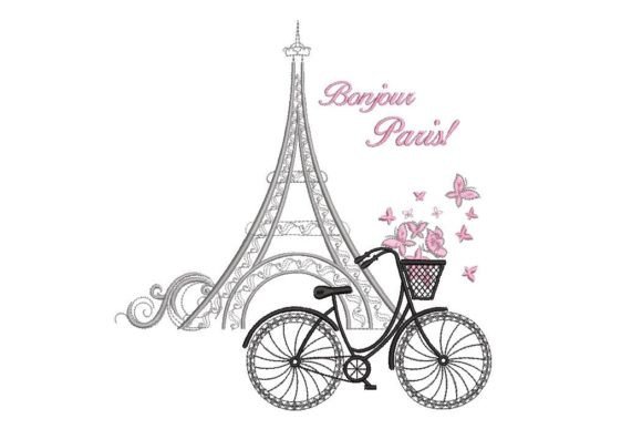 Bicycle and Eiffel Tower Embroidery Design