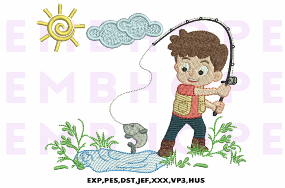 Boy Fishing at Sunrise on the Lake